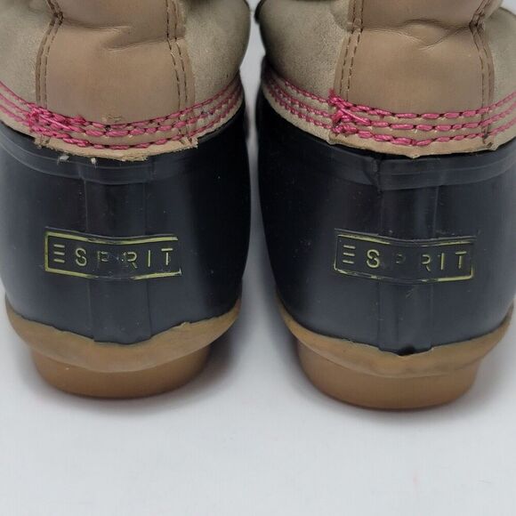 Esprit Belinda Tan Tall Lace Up Faux Fur Sock Lined Knit Cuff Duck Boots Sz 7.5M - Picture 3 of 12